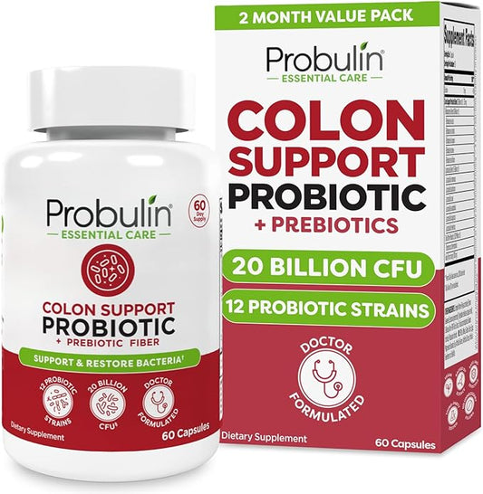 Probulin Colon Support Probiotic Supplement, Daily Gut, Digestive, and Immune Health Probiotics Capsules for Men and Women, 20 Billion CFU, Vegan, 60 Count Bottle