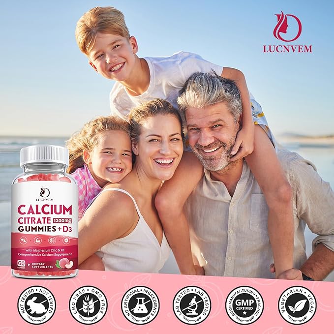 (2 Pack) Calcium Citrate 1200mg with Vitamin D3 Supplements Gummies for Women & Men, Calcium Gummies with Vitamin D3 K2, High Absorption for Bone Muscle Healthy- Peach Flavor- 60 Day Supply