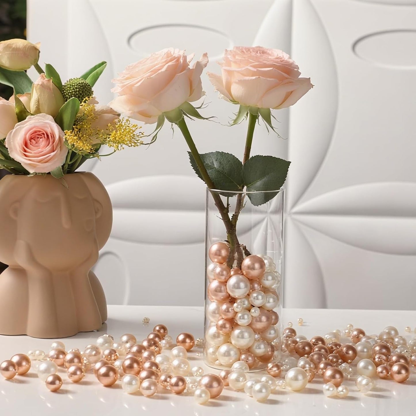 200 Pcs Vase Filler Beads White and Rosegold Pearl Beads for Vase No Hole Pearls for Centerpieces Vases Home Table Party Decor Wedding DIY 8/14/20mm