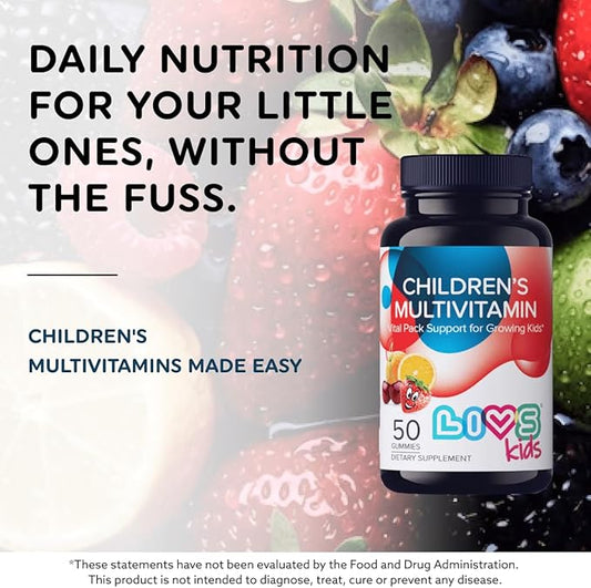 Children's Multivitamin Gummy - Kids Multivitamin Gummies with Vitamin D2, Omega 3, Zinc, Vitamin C, B12 & More | Gluten-Free, Non-GMO Supplements for Kids – Strawberry, Cherry & Org Taste, 50 Ct