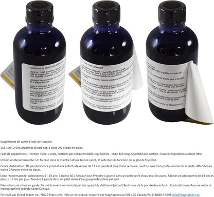 Nascent Iodine Organic Daily Health Supplement High Potency 2% Concentrated Liquid Iodine Drops Supports Energy & Metabolism (4oz/118.4ml)