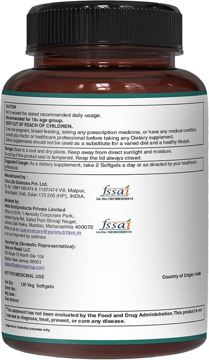 Pure Nutrition Vegan Omega 3-5-6-7-9 | 120 Softgels | 600mg per Serving of 2 Softgels | Multi Omega Supplement for Overall Health | Non GMO | Gluten Free