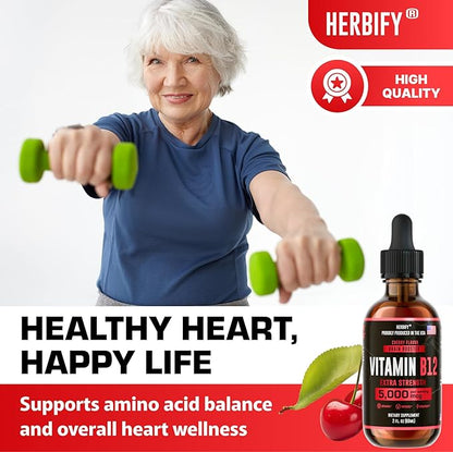 HERBIFY Vitamin B12 Methylated Multivitamin Energy Supplements for Women & Men - Liquid B12 Vitamins 5000 Mcg Methylcobalamin - Energy Support and Immune Health Liquid Vitamin 2 Oz