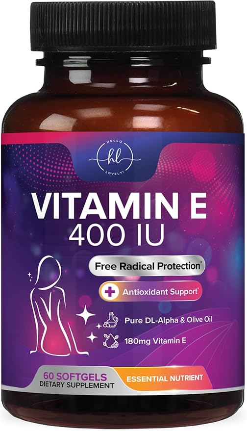 Vitamin E for Women and Men - 180 mg (400 IU) dl-Alpha - Powerful Antioxidant Dietary Supplement - Hair, Skin, & Immune Health Support - Easily Absorbed Form, Non-GMO & Gluten Free - 60 Softgels