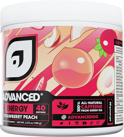 Advanced Energy - Energy Boosting Formula with Electrolytes for Hydration - L-Theanine to Combat Jitters - Sugar Free & Keto Friendly - No Maltodextrin (40 Servings) (Strawberry Peach)