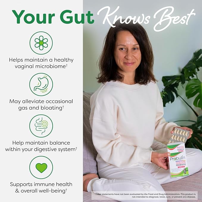Probulin Total Care Women's Urinary Tract = Prebiotics + Probiotics + Postbiotics to Support a Healthy Vaginal Microbiome - 20 Billion CFU - 12 Strains - 30 Vegan Capsules
