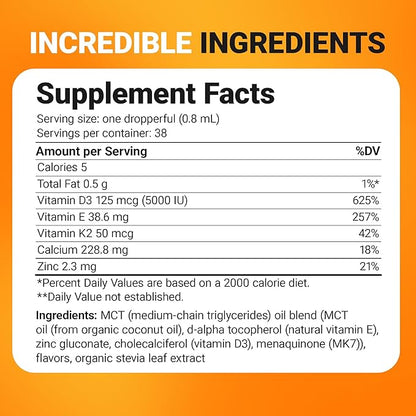 Dr. Berg Liquid Vitamin D3 & K2 Supplement with Zinc - for Bone, Teeth, Mood & Immune Health* - Vitamin D3 & K2 Drops for Adults - 1 fl oz