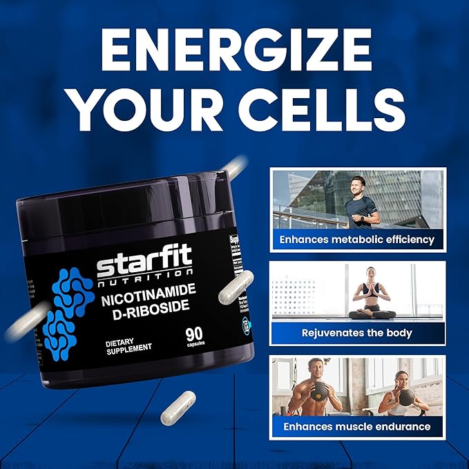 STARFIT - Nicotinamide D-Riboside (2 Pack), Booster NAD+, Energy & Focus Supplement, Anti-Aging Cellular Support, Total 180 Capsules
