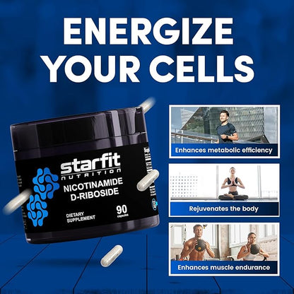 STARFIT - Nicotinamide D-Riboside (2 Pack), Booster NAD+, Energy & Focus Supplement, Anti-Aging Cellular Support, Total 180 Capsules