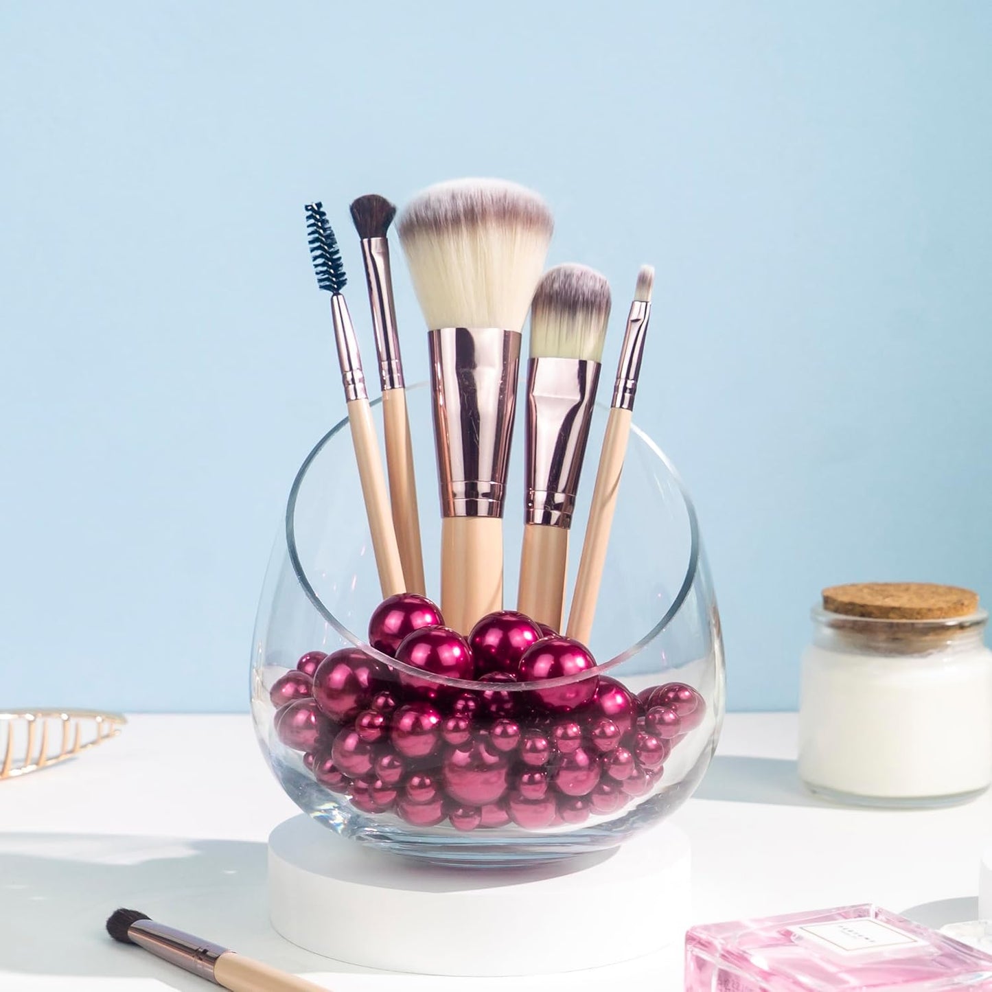 150Pcs Wine Red Polished No Hole Faux Pearl Beads for Vase Filling Decorations, Plastic Pearls Vase Fillers, Table Scatters, Wedding Centerpiece, Home Decor, 8/14/20 mm