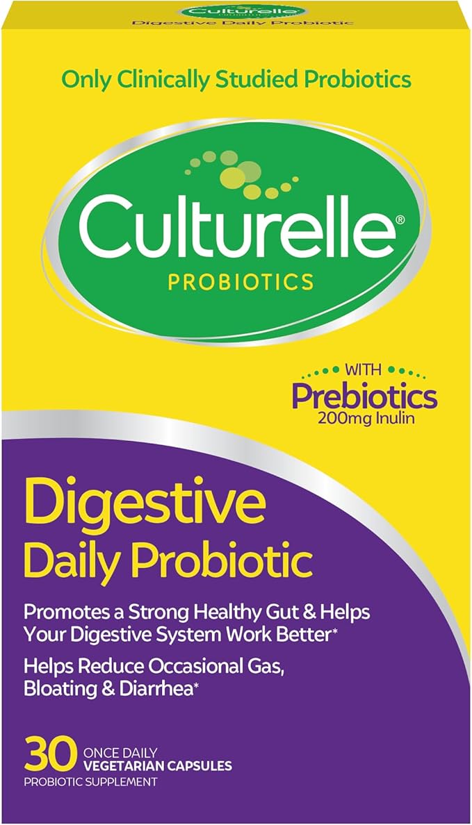 Culturelle Daily Probiotic Capsules For Men & Women, Most Clinically Studied Probiotic Strain, Digestive & Gut Health, Supports Occasional Diarrhea, Gas & Bloating, 1 Month Supply, 30 CT