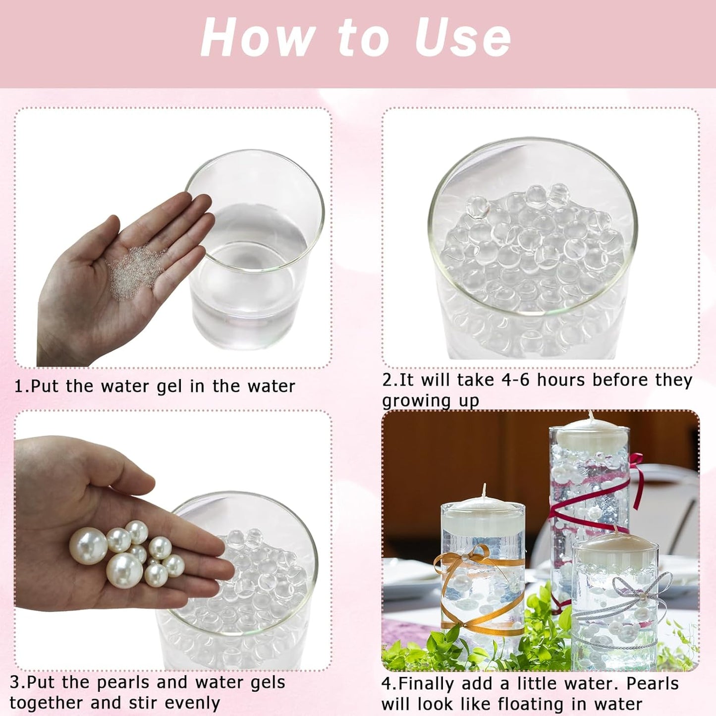 Floating Pearls for Centerpieces Vases, 250PCS Ivory No Hole Fake Pearl Beads and 4000PCS Water Beads for Vase Filler Floating Beads for Wedding Home Party Decoration (Ivory 8/14/20mm)