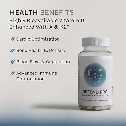 InfiniWell Defend Pro Bone & Immune Support Supplement - Vitamin A, D3 & K2 Supplement - Bioavailable, Active Nutrients - 250mcg VIT D - Aid Bone Strength, Heart Health & More (60 Capsules)