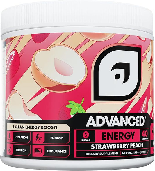 Advanced Energy - Energy Boosting Formula with Electrolytes for Hydration - L-Theanine to Combat Jitters - Sugar Free & Keto Friendly - No Maltodextrin (40 Servings) (Strawberry Peach)