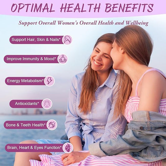 Sugar Free Womens Multivitamin Gummies with Iron, Women's Multivitamin w/Vitamins C, D3 K2, B12, B6, Filled Gummies for Daily Nutritional Support| Immune Support| Skin Health, Mixed Flavors, 60 Cts