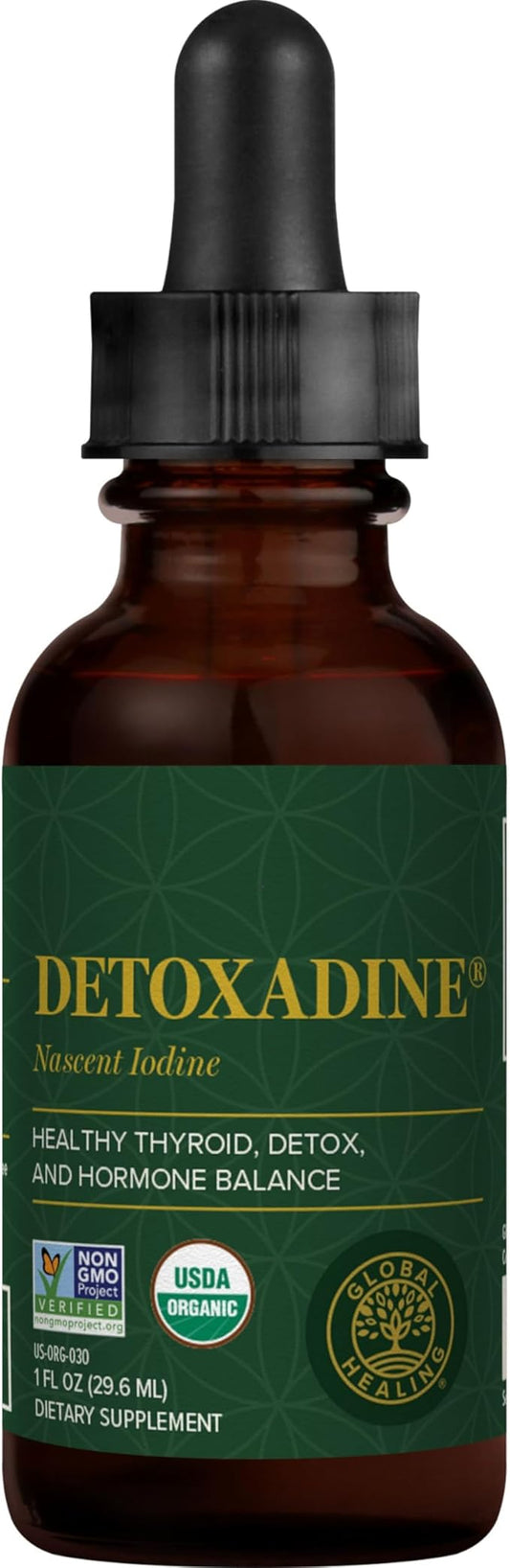 Global Healing Center - Detoxadine - Organic Nascent Liquid Iodine Supplement Drops for Thyroid Support, Detox Cleanse, and Metabolism - Non-GMO, Vegan, 200 Servings Iodine Drops (1 Oz)