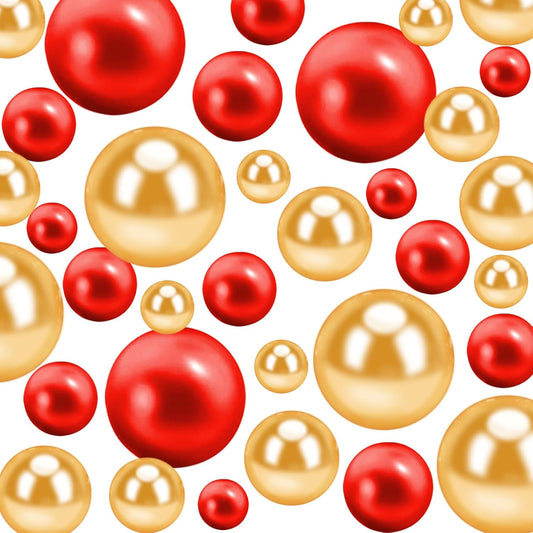 300Pcs Pearl Vase Filler, Red Gold No Hole Faux Pearl Beads for Centerpieces Vases, Candle Centerpieces, Wedding Birthday Party Home Decor 8/10/14/20mm