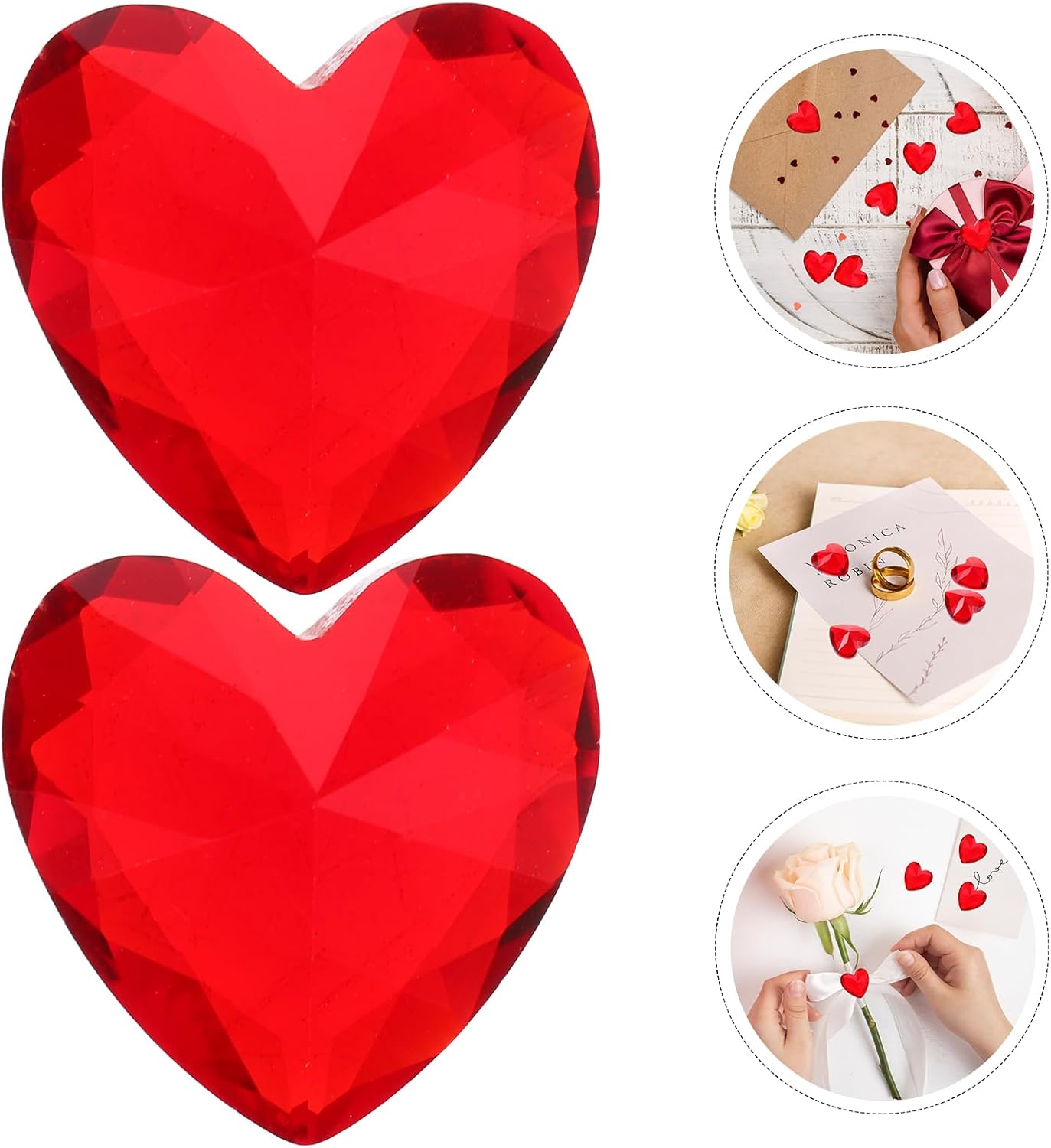 HEALLILY 20pcs Glass Red Heart Crystals Rhinestones Diamonds Valentines Day Wedding Table Scatter Confetti Vase Fillers