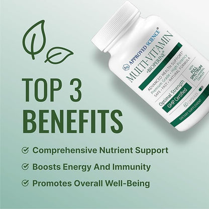Approved Science Multi-Vitamin - with Full-Spectrum B-Vitamins, Green Tea, Lutein, Lycopene, Zeaxanthin, BioPerine - 60 Capsules - 1 Month Supply