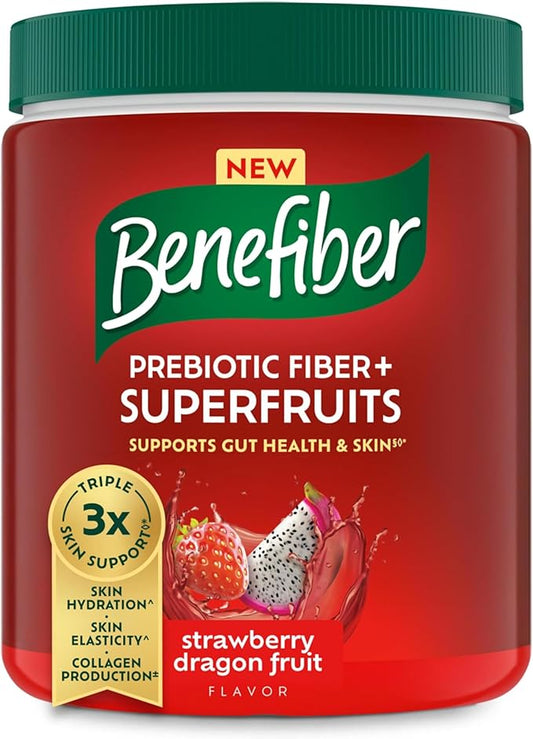 Benefiber Prebiotic Fiber + Superfruits Dietary Supplement, Strawberry Dragon Fruit Flavor, 8.8 oz (250g), 25 Day Supply