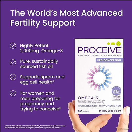 Proceive Prenatal Omega 3 Fish Oil Supplement, 2000mg - High Strength Omega 3 Essential Fatty Acids with DHA & EPA - Fertility & Conception Support for Women & Men - 60 Capsules