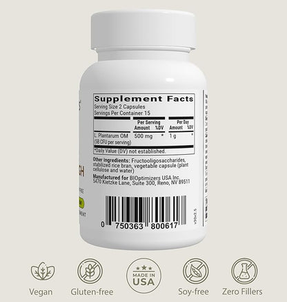 BiOptimizers Probiotic Breakthrough – Lactobacillus Plantarum OM Probiotics & Prebiotics Health Supplement for Gut, Digestive & Immune Support Probiotics for Women Men Elderly– 30 Vegan Capsules
