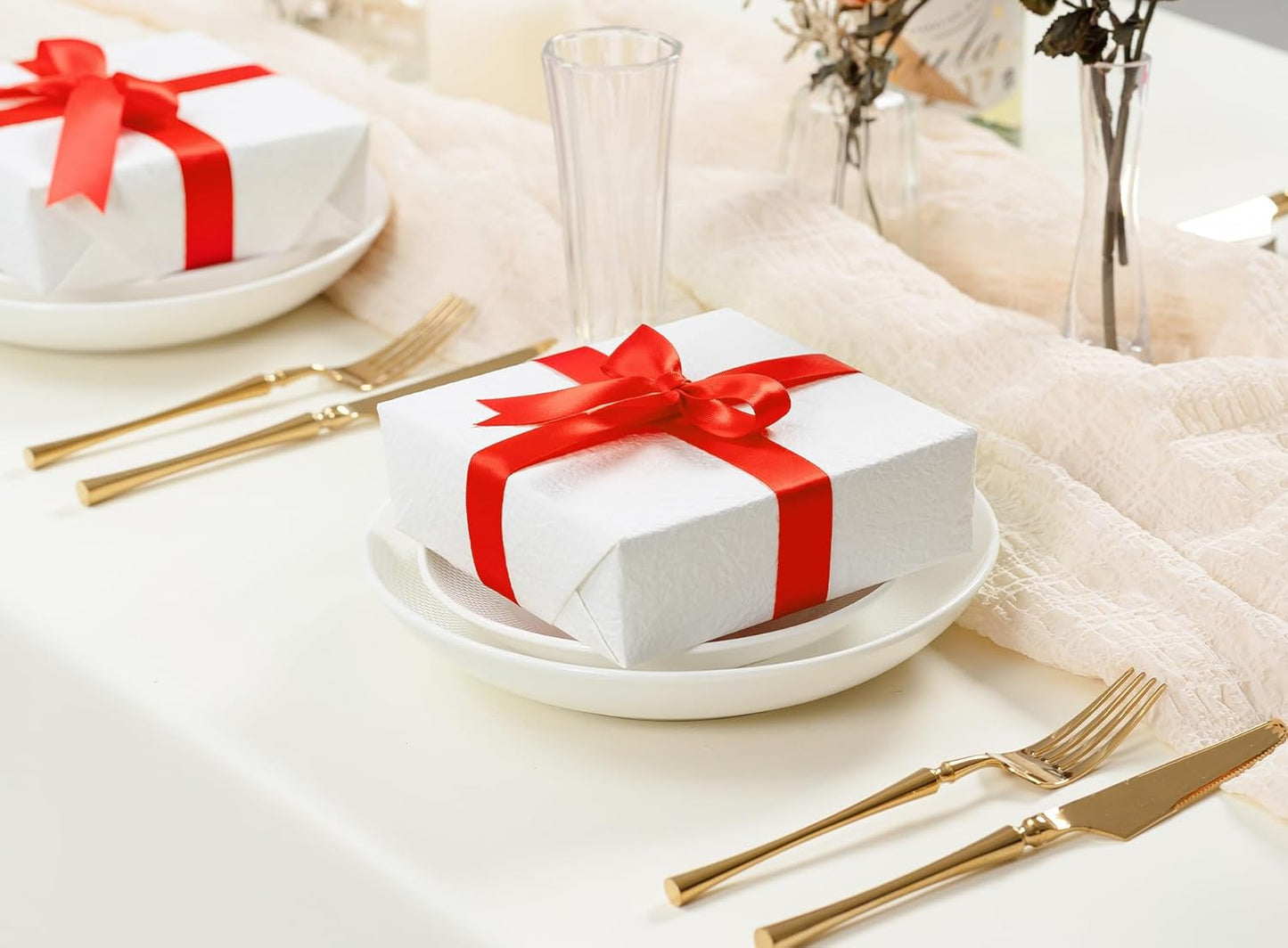 Red Satin Ribbon 7/8 Inch x 50 Yards Double-Faced Ribbons for Christmas Gift Wrapping Flower Bouquet Wedding Paper Bows Invitations Crafts