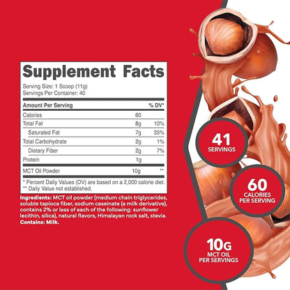 Ketologic MCT Oil Powder Hazelnut Cream (1 LB) – Keto Coffee Creamer & Energy Support – 41 Servings of Medium Chain Triglycerides for Focus & Fuel