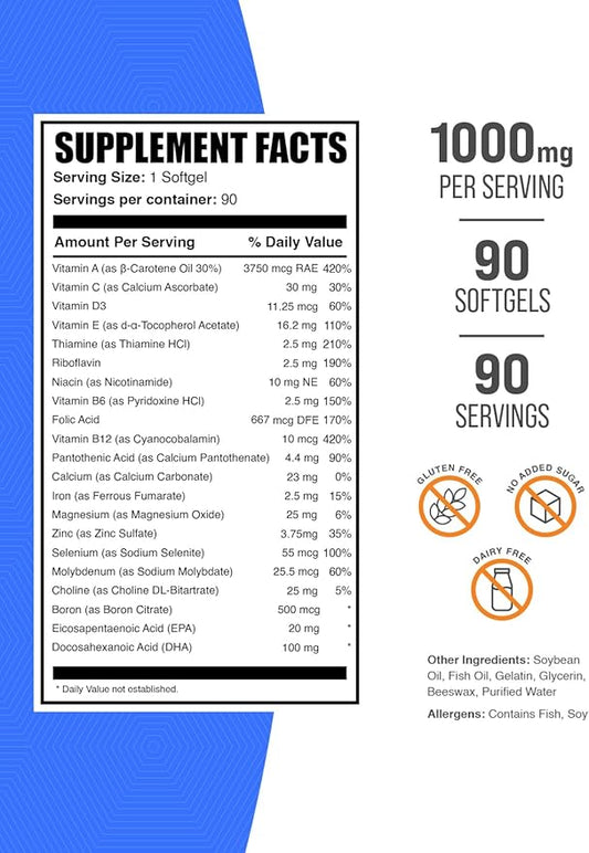 BulkSupplements.com Multivitamin for Men Softgels - Daily Multivitamin, Multimineral Supplement, with Fish Oil - Gluten Free, 1 Softgel per Serving, 90 Count (Pack of 1)