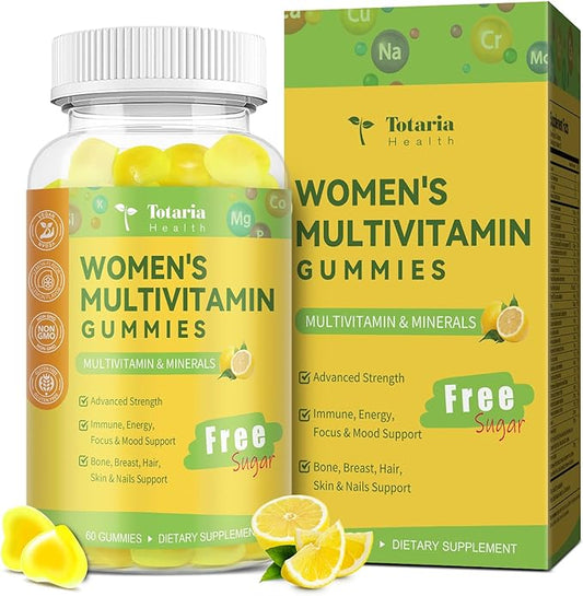 Sugar Free Multivitamin Gummies for Women 14+ w/Iron, Bariatric Multivitamin, Inositol, Folate, Biotin, Womens Daily Gummy w/Vitamin A, D, C, B, for Hair, Skin, Energy, Immune, Lemon Flavor