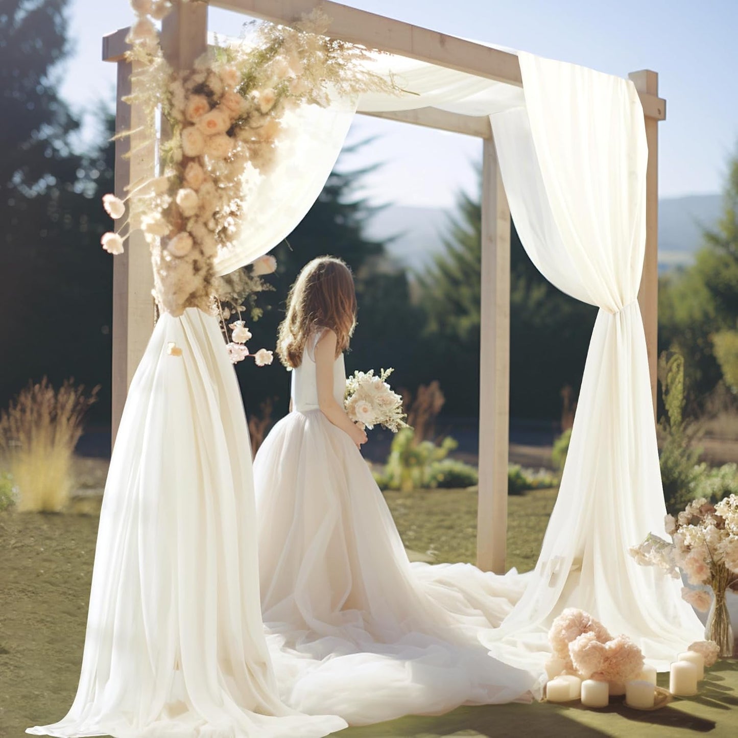 30" x 20Ft Wedding Arch Draping Fabric, 3 Panels Ivory Sheer Curtain Drapes Extra Wide & Long Backdrop Curtains for Wedding Arch Ceremony Birthday Party Decorations