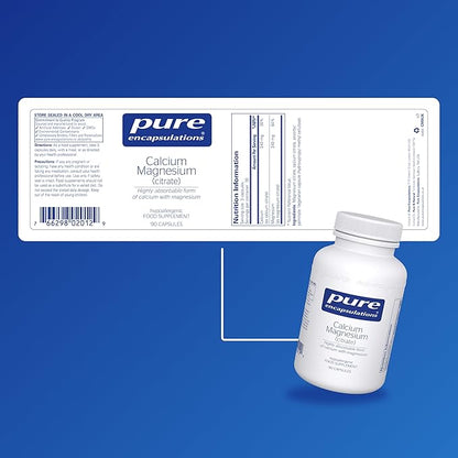 Pure Encapsulations Calcium Magnesium (Citrate) - 240 g Calcium & 240 g Magnesium - Bone Health Support - Non-GMO & Vegan - 90 Capsules