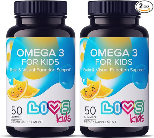 Omega 3 Gummies for Kids with Flaxseed Oil (Omega 3, 6, 9) | Brain Health, Focus & Eye Support Supplements for Children | Non GMO, Gluten Free Gummy Vitamin for Teens Heath | Orange Flavor -100ct