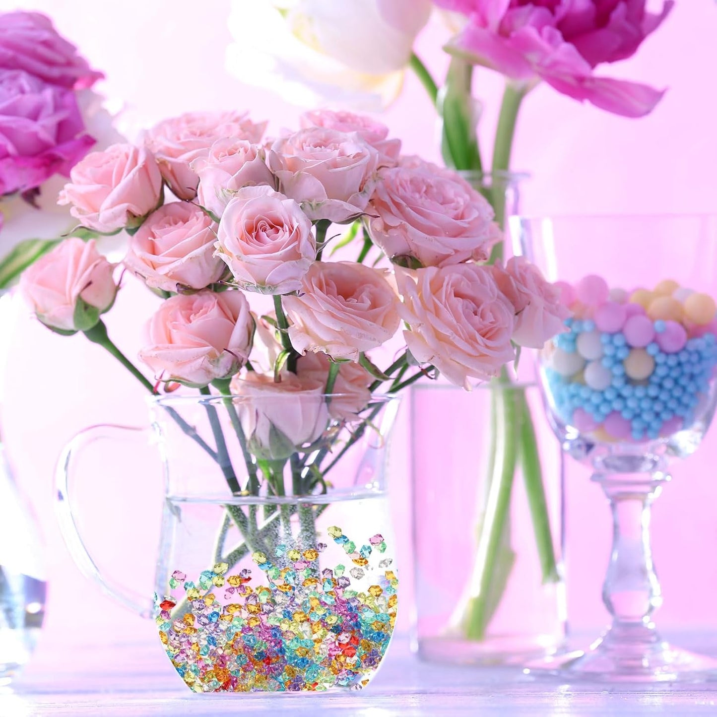 uxcell 1000pcs Fake Ice Rocks, Dazzling Clear Resin Crushed Ice Sparkling Fake Diamonds Gem Stones for Vases Fillers Table Scatter, Theme Party Favors, Rose Red