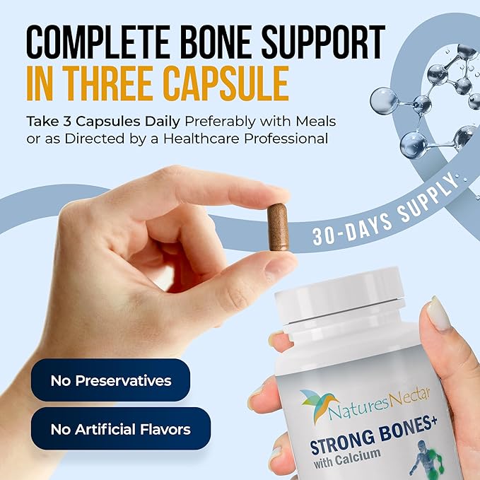 Nature's Nectar Bone & Joint Supplements for Men & Women – Supports Bone Health, Strength & Growth with Calcium, Vitamin D, Magnesium & Strontium – Bone Builder Formula for Maximum Absorption –90 Caps