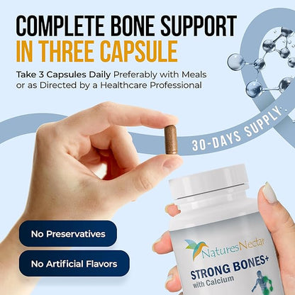 Nature's Nectar Bone & Joint Supplements for Men & Women – Supports Bone Health, Strength & Growth with Calcium, Vitamin D, Magnesium & Strontium – Bone Builder Formula for Maximum Absorption –90 Caps