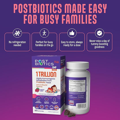 NAVEH PHARMA Postbiotics Kids Strawberry Gummies. Children’s Postbiotics, Ages 4+, 1 Trillion metabolites 200X Ingredients Than Probiotic Or Prebiotic. Gut Health, Immunity, Digestion & Microbiome