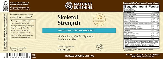 Nature's Sunshine Skeletal Strength, 150 Tablets | Bone Health Supplements for Women and Men with Calcium, Magnesium, Iron, Manganese, and Vitamin D, C, A, and B