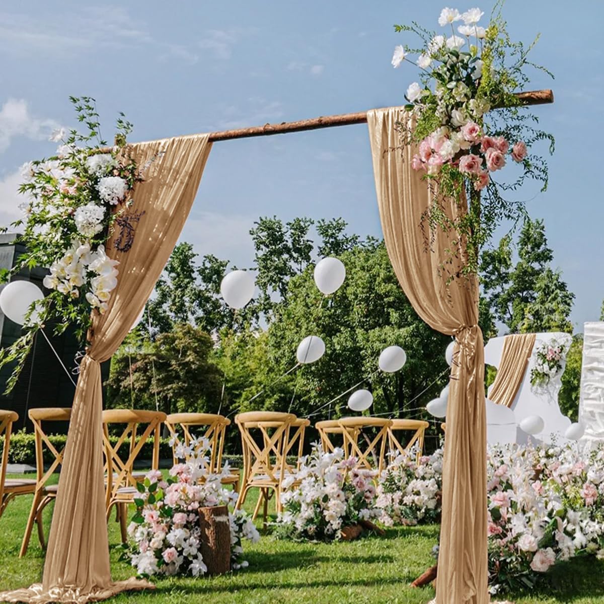 Nude Wedding Arch Draping Fabric 2 Panels 29" x 20 FT Coffee Drapes for Backdrop Sheer Curtains Wedding Drapes for Romantic Bridal Baby Shower Ceremony Birthday Party Fall Outdoor Events