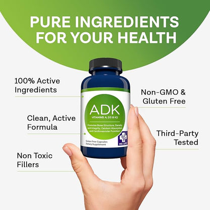 MD.LIFE A D K Vitamin Supplement - Vitamin D3 K2 and A - 90 Capsules - Bone Health and Heart Health Support – High Potency Vitamin ADK Supplement - ADK Complex