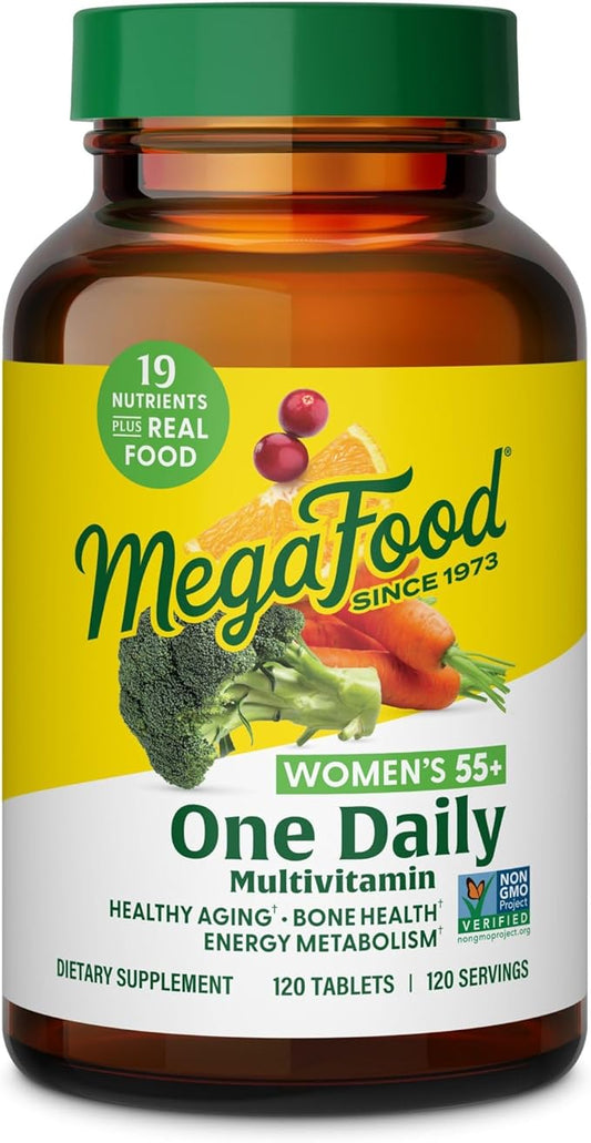 MegaFood Women's 55+ One Daily Multivitamin for Women - with Vitamin A, C, D3 & E for Optimal Aging Support - Plus Real Food - Bone & Immune Support Supplement - Vegetarian - 120 Tabs