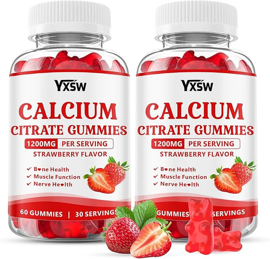Calcium Citrate Gummies 1200mg, Chewable Calcium Supplement for Women & Men, Sugar Free Calcium for Bone, Muscle & Immune Support, Gluten Free, Vegan, Non-GMO, Strawberry Flavor, 120 Count