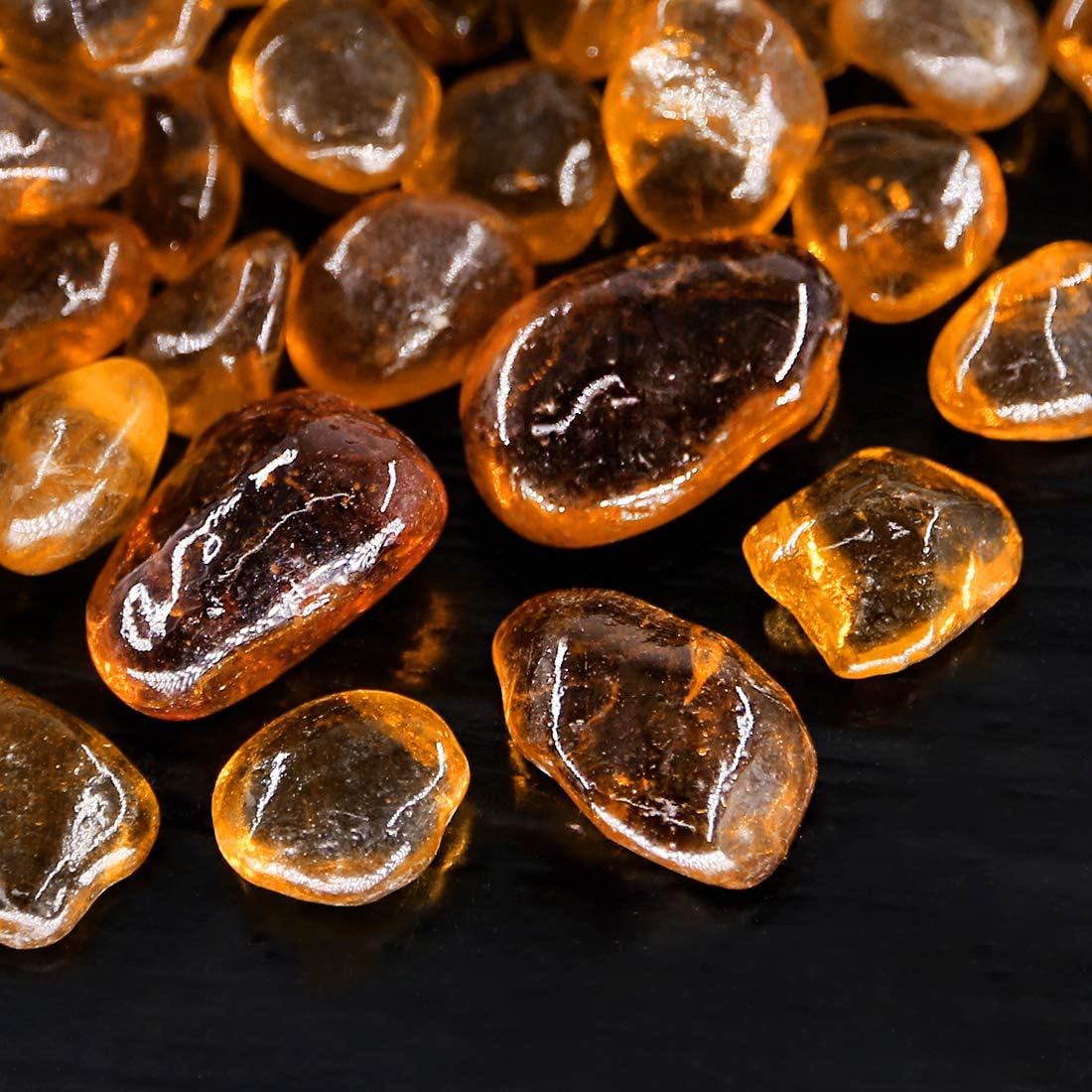 Hilitchi Glass Stones Non-Toxic Beautiful Smooth Vibrant Colors Vase Filler, Table Scatter, Aquarium Fillers, Gems Displaying, Gem Glass Confetti [Amber Stone Aprox. 1lb(455g)/Bag]