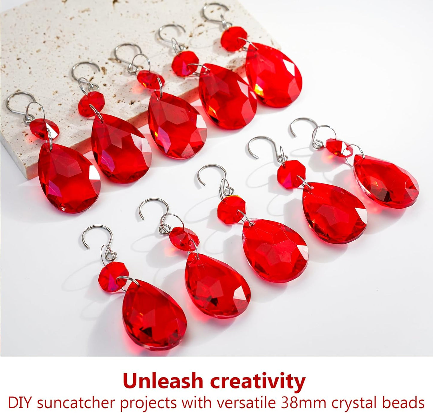 H&D HYALINE & DORA 3Inch Crystal Suncatcher Bauhinia Prisms Pendants 10Pcs Chandelier Crystals Replacement Hanging Sun Catcher Beads for DIY Arts Crafts Decor (Red)