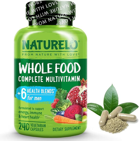 NATURELO Mens Multivitamins - Whole Food Multivitamin for Men with Vitamins, Minerals - 240 Vegetarian Capsules for Energy, Brain, Heart, Eye Health*