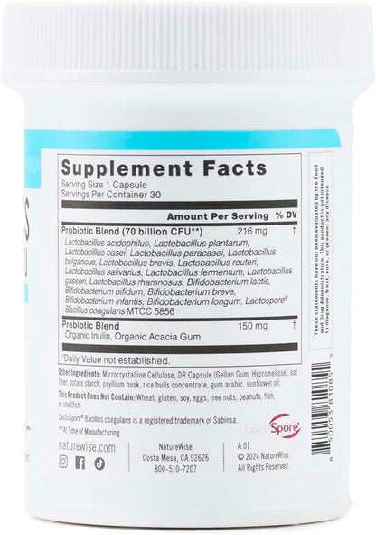 NatureWise Probiotics 70 Billion CFU - 17 Strains + Organic Prebiotics - Immune, Digestive & Gut Health Support for Women & Men - Vegetarian, Gluten-Free, Non-GMO - 30 Capsules[1-Month Supply]