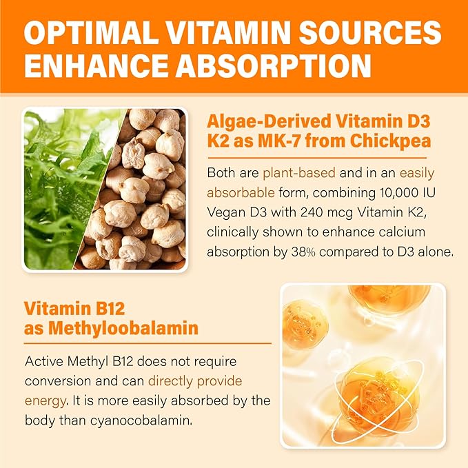 Vitamin D3 Supplement 10000IU for Adult - Vitamin D3 5000IU / 10000IU Gummies with K2, Methyl B12, Calcium, Magnesium, Zinc and Elderberry for Women & Men - Sugar-Free, Vegan Vitamin D Gummies