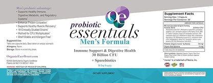 Organic Excellence Mens Probiotic for Gut Health with Prebiotics – 18 Strains for Digestive Health, Bloating & Immune Support – 30 Billion Probiotics + Sporebiotics – 30 Capsules