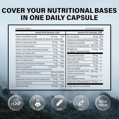 Wild Methylated Multivitamin for Women & Men | Daily Multi Vitamin | MTHFR Supplement Without Iron | Methylated B12, Folate, Vitamin C, A, K2, D, E, Choline, Biotin, ALA, CoQ10 & More (Pack of Two)