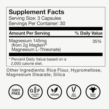 Momentous Magtein Magnesium L-Threonate - Brain & Rest Support Supplement - Boosts Cognitive Function & Sleep Quality - NSF Certified for Sport -145 mg - 30 Servings